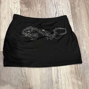 Black Rhinestone Dragon Mini Skirt